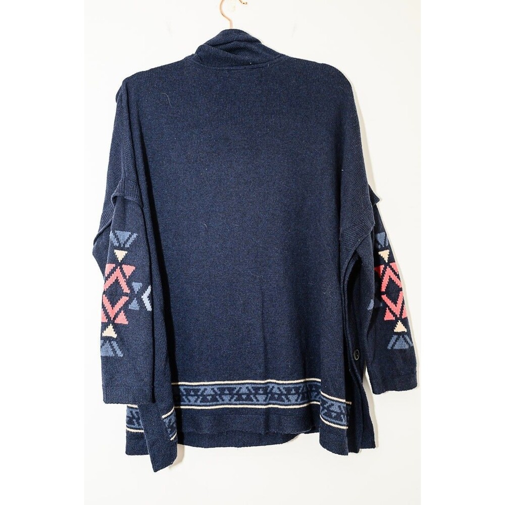 J. Jill Shawl Poncho Sweater M Blue Aztec Southwest Relaxed Casual Oversized - Picture 5 of 7